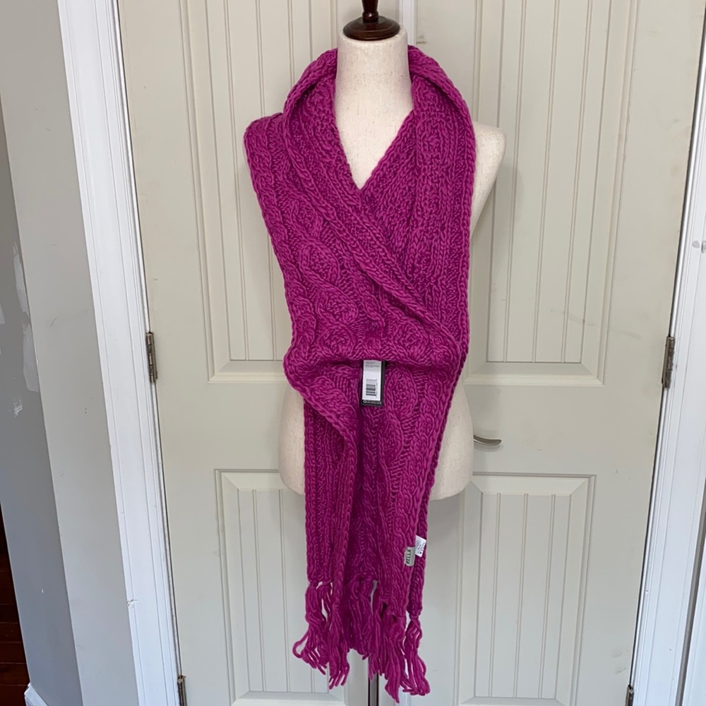 Cozy Cable Knit Fringe Scarf Wrap - Fuchsia Pink